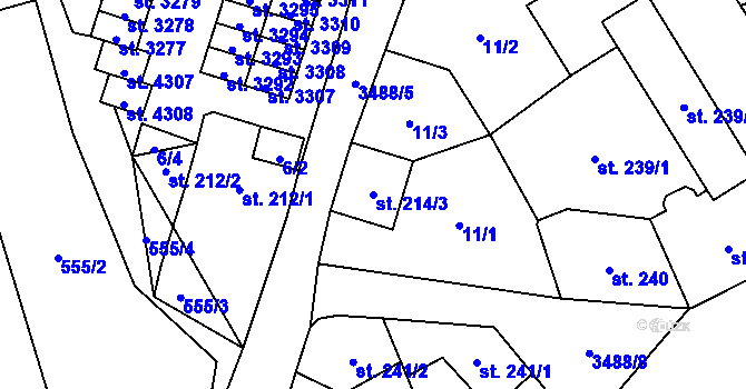 Parcela st. 214/3 v KÚ Aš, Katastrální mapa