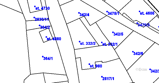 Parcela st. 332/2 v KÚ Aš, Katastrální mapa