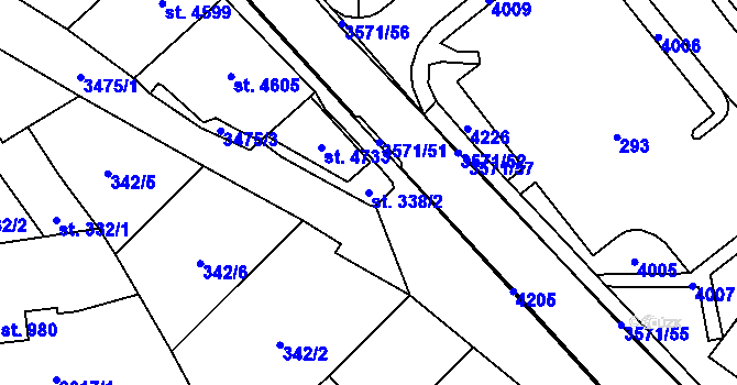 Parcela st. 338/2 v KÚ Aš, Katastrální mapa