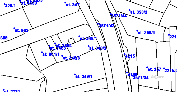 Parcela st. 348/2 v KÚ Aš, Katastrální mapa