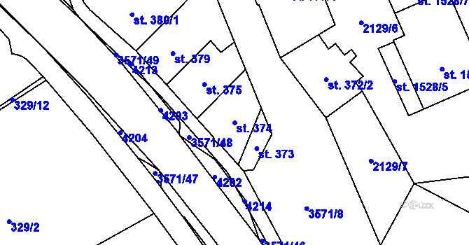Parcela st. 374 v KÚ Aš, Katastrální mapa