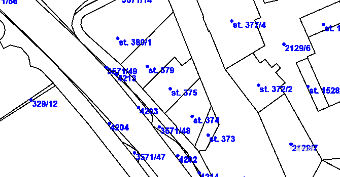 Parcela st. 375 v KÚ Aš, Katastrální mapa