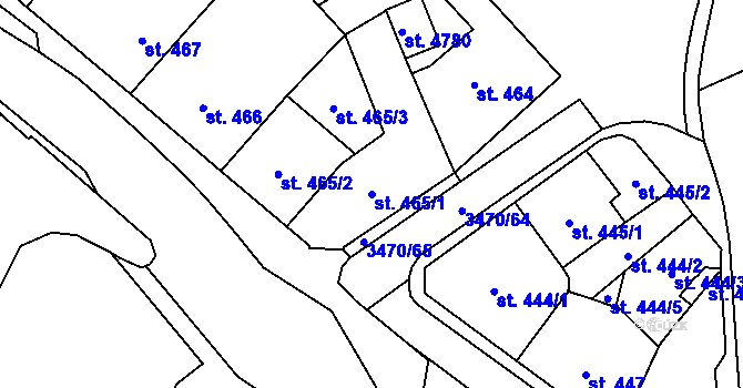 Parcela st. 465/1 v KÚ Aš, Katastrální mapa