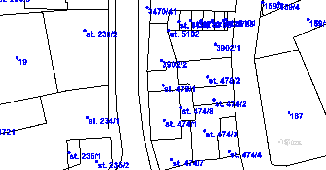 Parcela st. 478/1 v KÚ Aš, Katastrální mapa