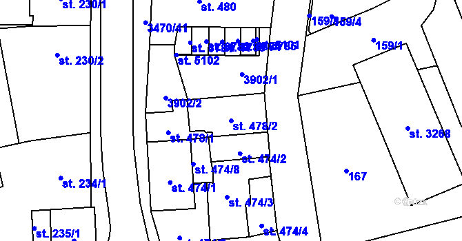 Parcela st. 478/2 v KÚ Aš, Katastrální mapa