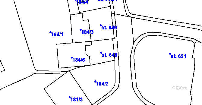 Parcela st. 648 v KÚ Aš, Katastrální mapa