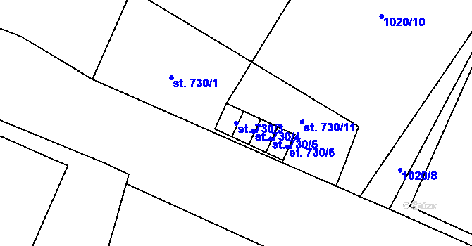 Parcela st. 730/3 v KÚ Aš, Katastrální mapa