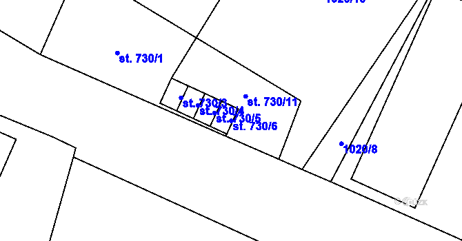 Parcela st. 730/6 v KÚ Aš, Katastrální mapa