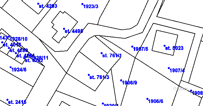 Parcela st. 761/1 v KÚ Aš, Katastrální mapa