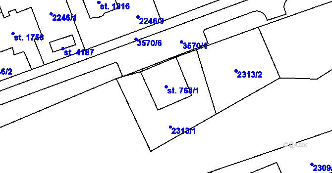 Parcela st. 763/1 v KÚ Aš, Katastrální mapa
