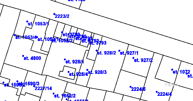 Parcela st. 928/2 v KÚ Aš, Katastrální mapa