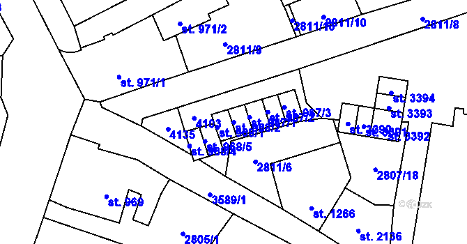 Parcela st. 968/2 v KÚ Aš, Katastrální mapa