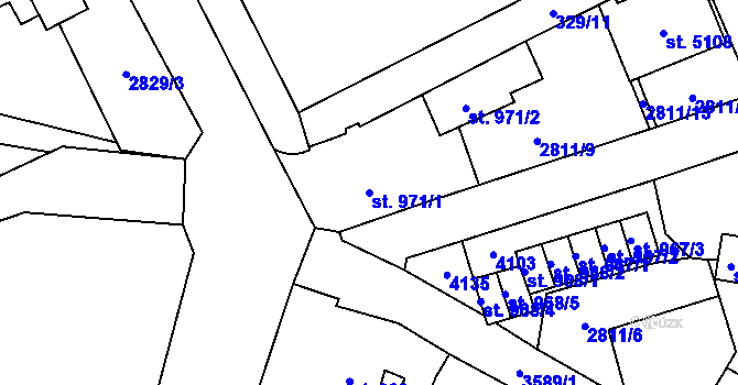 Parcela st. 971/1 v KÚ Aš, Katastrální mapa
