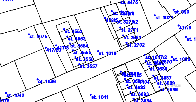 Parcela st. 1019 v KÚ Aš, Katastrální mapa