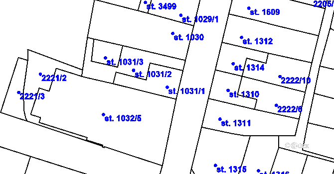 Parcela st. 1031/1 v KÚ Aš, Katastrální mapa