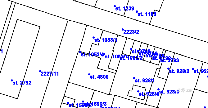 Parcela st. 1052/1 v KÚ Aš, Katastrální mapa
