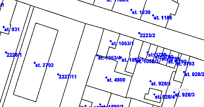 Parcela st. 1053/2 v KÚ Aš, Katastrální mapa