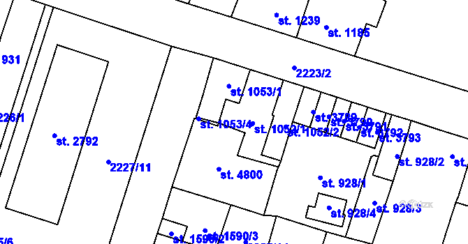 Parcela st. 1053/3 v KÚ Aš, Katastrální mapa