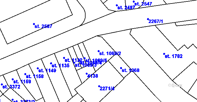 Parcela st. 1069/2 v KÚ Aš, Katastrální mapa