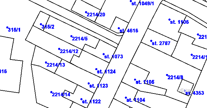 Parcela st. 1073 v KÚ Aš, Katastrální mapa