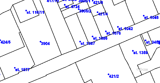 Parcela st. 1087 v KÚ Aš, Katastrální mapa