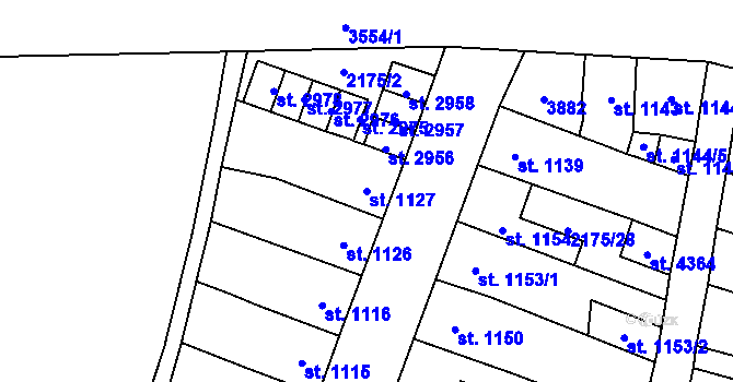 Parcela st. 1127 v KÚ Aš, Katastrální mapa