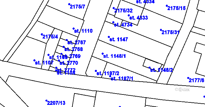 Parcela st. 1148/1 v KÚ Aš, Katastrální mapa