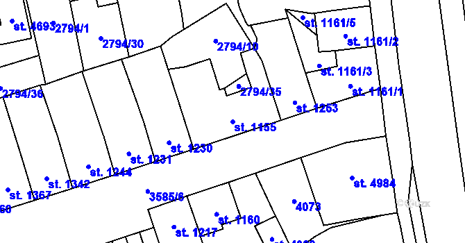 Parcela st. 1155 v KÚ Aš, Katastrální mapa