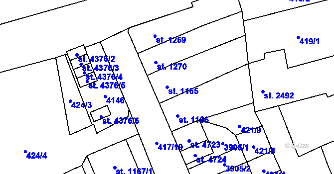 Parcela st. 1165 v KÚ Aš, Katastrální mapa