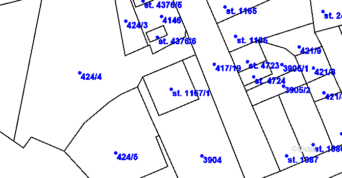 Parcela st. 1167/1 v KÚ Aš, Katastrální mapa