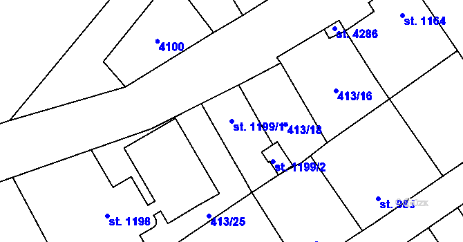 Parcela st. 1199/1 v KÚ Aš, Katastrální mapa