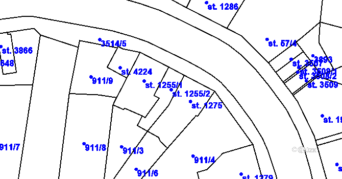 Parcela st. 1255/2 v KÚ Aš, Katastrální mapa