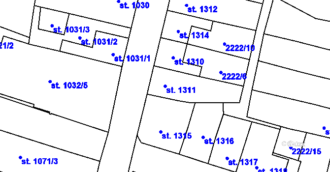 Parcela st. 1311 v KÚ Aš, Katastrální mapa