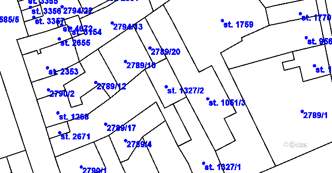 Parcela st. 1327/2 v KÚ Aš, Katastrální mapa