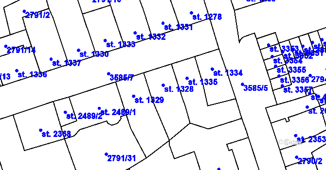 Parcela st. 1328 v KÚ Aš, Katastrální mapa
