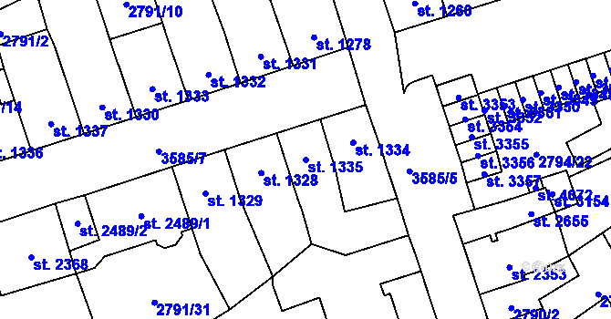 Parcela st. 1335 v KÚ Aš, Katastrální mapa