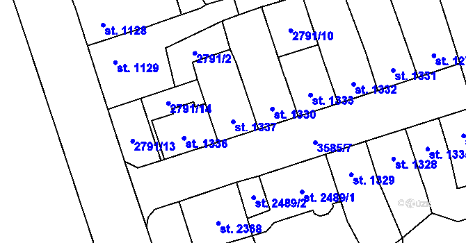 Parcela st. 1337 v KÚ Aš, Katastrální mapa