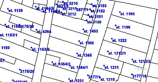 Parcela st. 1366 v KÚ Aš, Katastrální mapa