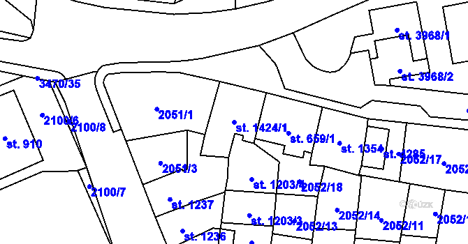 Parcela st. 1424/1 v KÚ Aš, Katastrální mapa