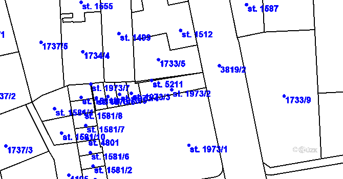 Parcela st. 1973/2 v KÚ Aš, Katastrální mapa