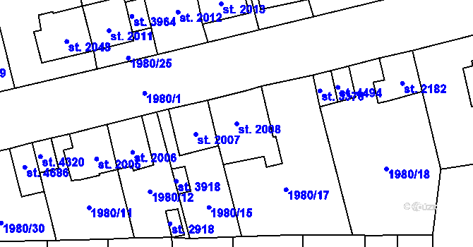 Parcela st. 2008 v KÚ Aš, Katastrální mapa