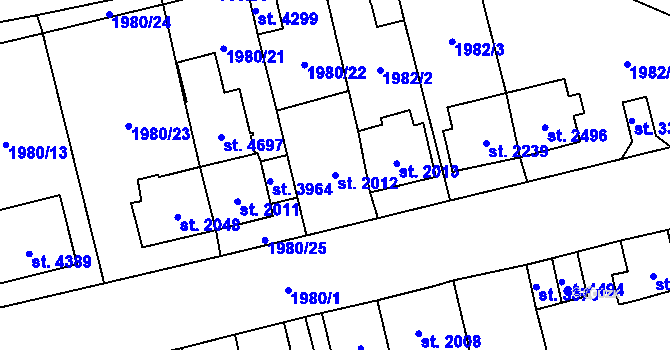 Parcela st. 2012 v KÚ Aš, Katastrální mapa