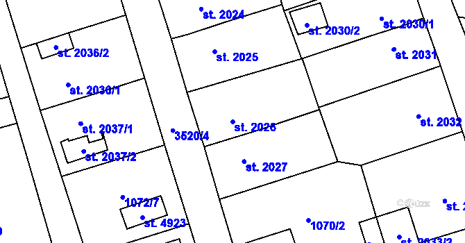 Parcela st. 2026 v KÚ Aš, Katastrální mapa