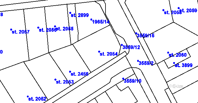 Parcela st. 2054 v KÚ Aš, Katastrální mapa