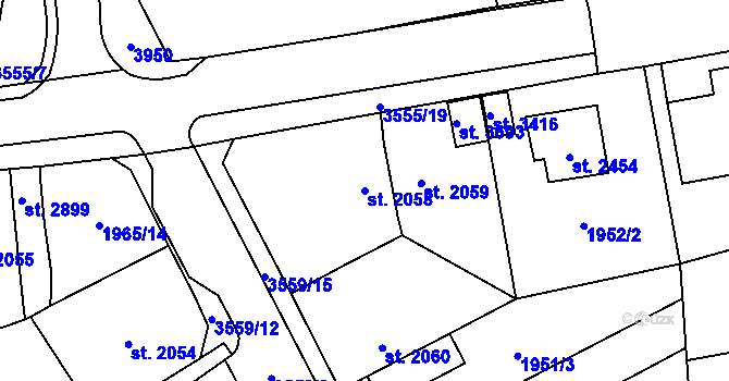 Parcela st. 2058 v KÚ Aš, Katastrální mapa