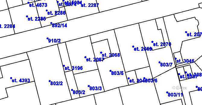 Parcela st. 2068 v KÚ Aš, Katastrální mapa
