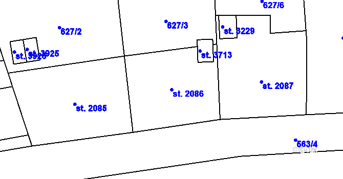 Parcela st. 2086 v KÚ Aš, Katastrální mapa