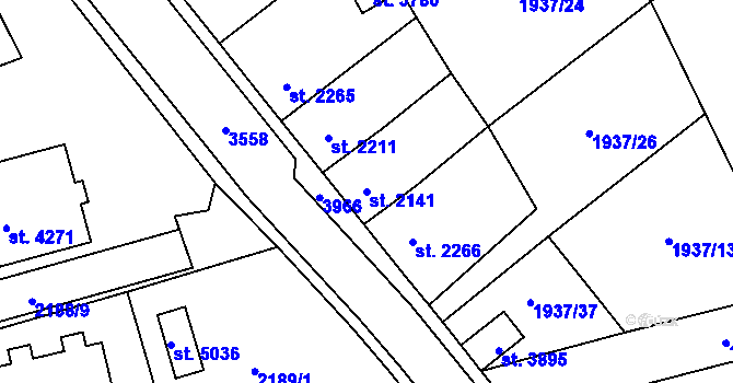 Parcela st. 2141 v KÚ Aš, Katastrální mapa