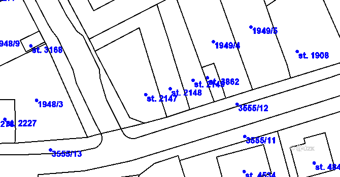 Parcela st. 2148 v KÚ Aš, Katastrální mapa