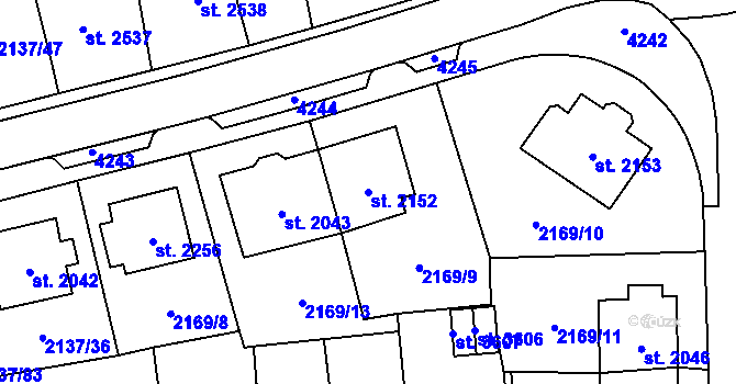 Parcela st. 2152 v KÚ Aš, Katastrální mapa
